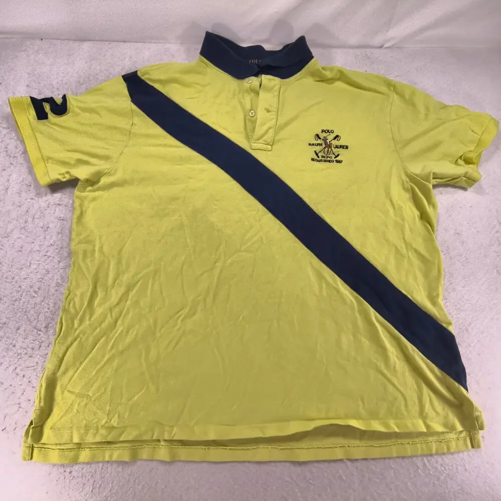 Polo Ralph Lauren Short Sleeve Collared Polo Shirt Mens Size 3XB Yellow Blue